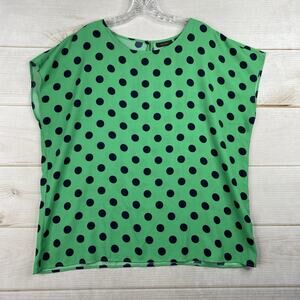 Halogen Top Womens XL Green Blue Polka Dot Lightweight Flowy Cap Sleeve Boxy